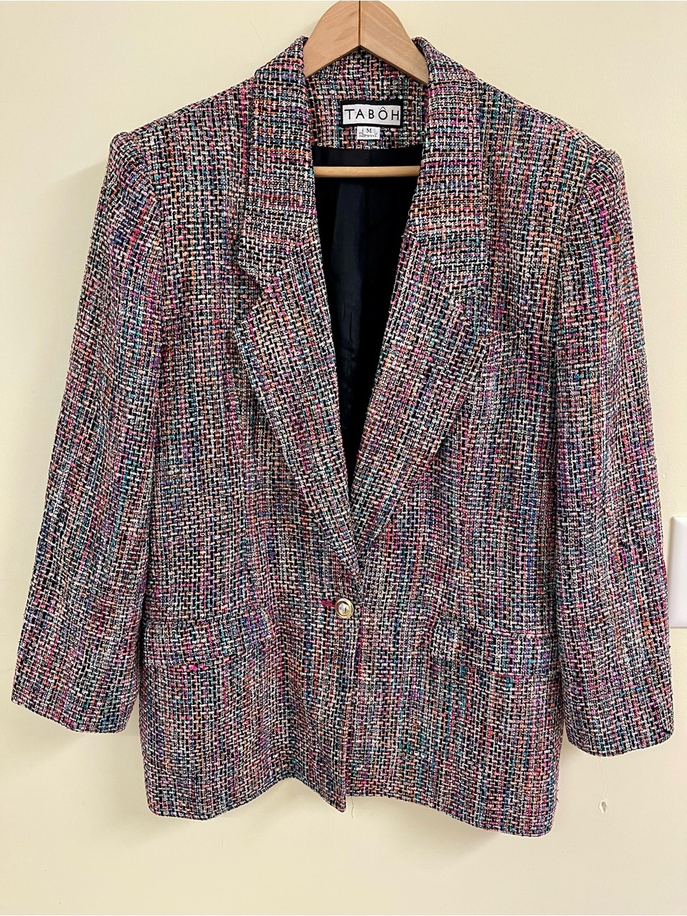 Vintage Tabôh 100% Silk Bouclé Blazer Chanel Style Made USA M